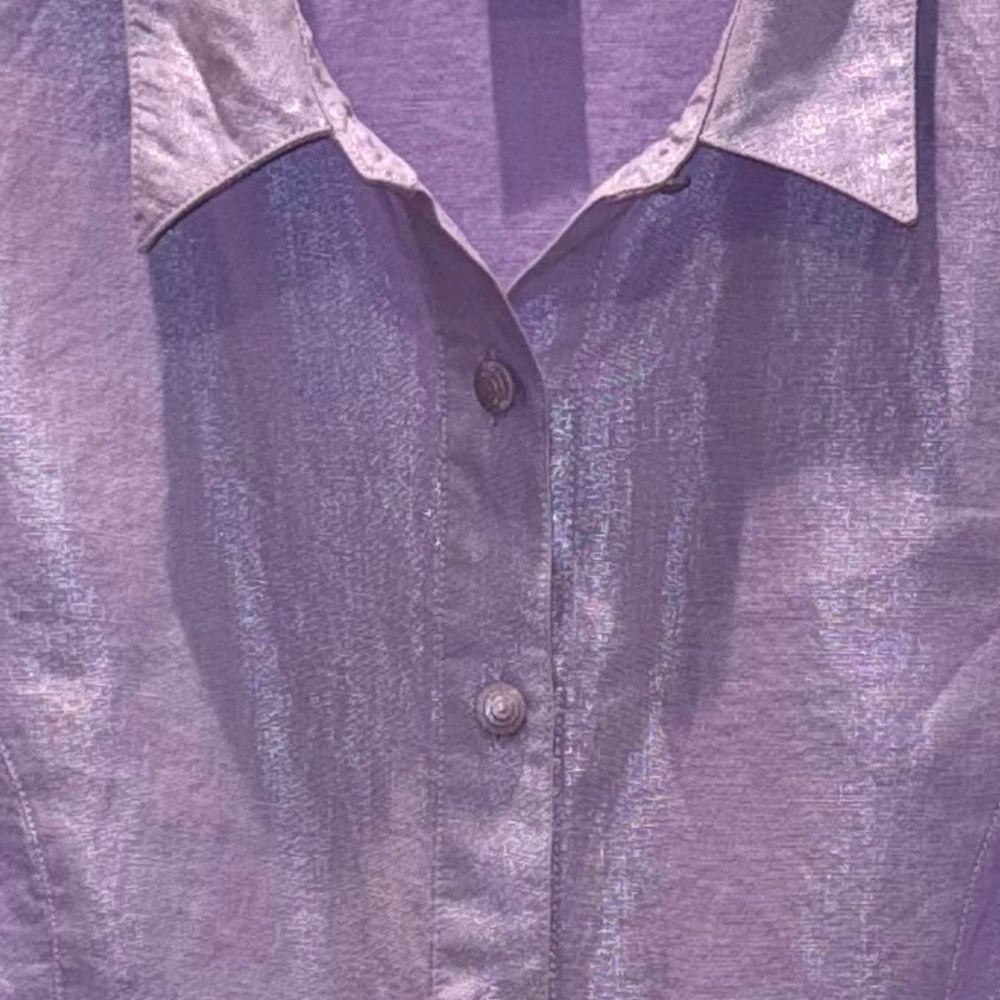 Susan Graver Size XL 100% Linen Lt Purple Button Front Blouse w/Princess Seams - Picture 5 of 5